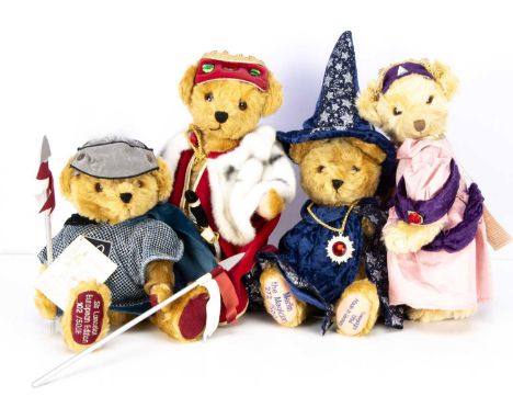 Four limited edition Herman teddy bears from the Round Table series,  a Sir Lancelot,  102 of 500 with card tag, Queen Guinev