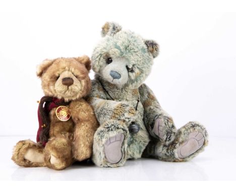 Two Charlie Bears teddy bears,  an Adam, with blonde /brown plush and card tag --14in. (35.5cm) high; and Alicia, with light 