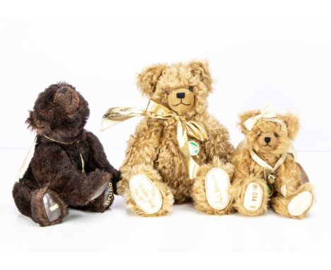 Three limited edition Hermann teddy bears,  The Golden Bear, with musical movement playing, let me be your teddy bear and the