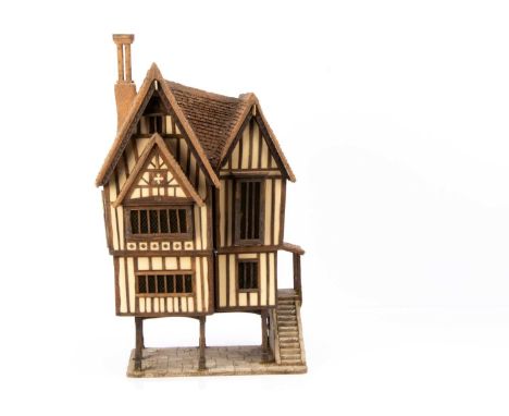 A Jim Hemsley Tigger Pond 1/24th scale  modern miniaturist dolls’ house in a Tudor style, front opening, to reveal five rooms