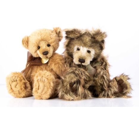 Two Charlie Bears teddy bears,  a Charlie Bears Scribbles (Special Edition) Plumo teddy bear with  golden plush  and mohair m
