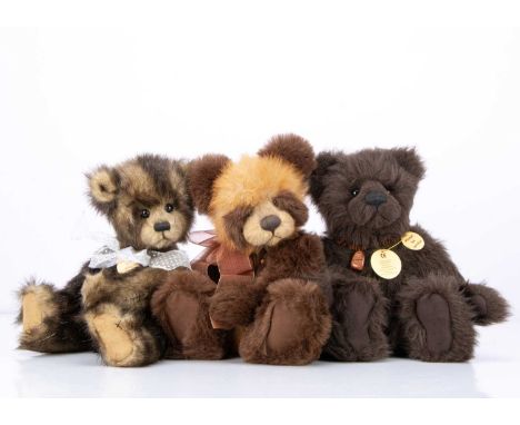Three Charlie Bears teddy bears,  Ashton with dark brown and light brown plush with cinnamon tip --14in. (36cm.) high; and Al