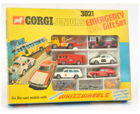 Corgi Toys Juniors 3021 "Emergency 999" Gift Set To Include 6 Pieces - Ford Holmes Wrecker, Ford Capri "Fire Chief", Volkswag