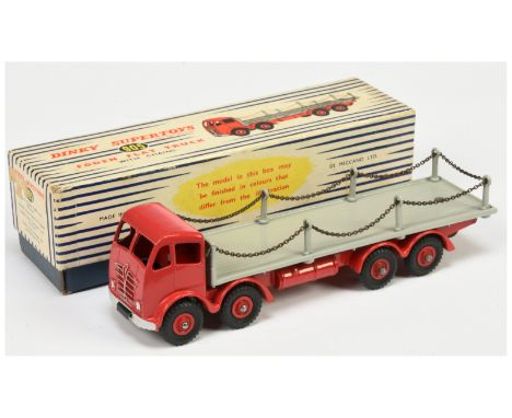 Dinky Toys 905&nbsp; Foden (type 2) Flat Truck With Chains - Red cab, chassis and supertoy hubs, grey back, silver trim and m