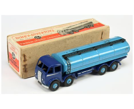Dinky Toys 504 Foden (type 1) Tanker -Two-Tone blue, silver trim and side flashes, rigid hubs, black gantry and ladder and wi