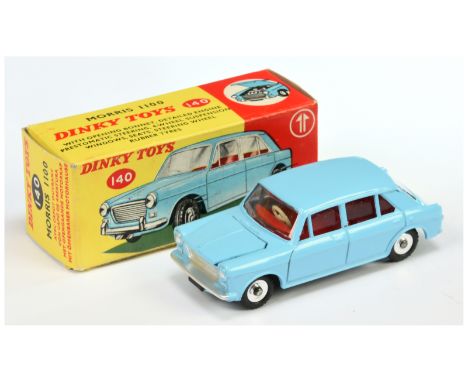 Dinky Toys 140 Morris 1100 - Light blue body, red interior, silver trim, chrome spun hubs - Excellent overall including yello