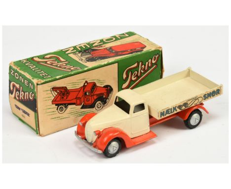 Tekno&nbsp; Open Back Delivery Truck "MAELK - SMOR" - Cream cab and back, orange chassis, silver trim and hubs - Good in a Fa