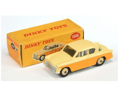 Dinky Toys 166 Sunbeam Rapier Saloon - Two-Tone Cream and deep yellow, light beige hubs and silver trim - Good Plus including