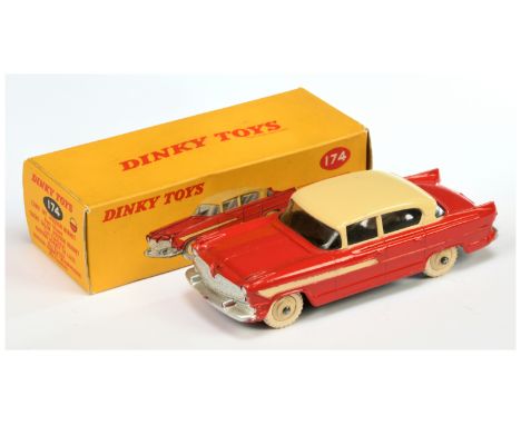 Dinky Toys 174 Hudson Hornet Sedan - Red body with cream roof and side flashes, silver trim and light beige rigid hubs with w