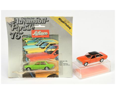 Schuco Small Scale a Pair - (1) Ford Granada (consul) - Orange with black roof and (2) Opel Rekord&nbsp; - Lime green - condi