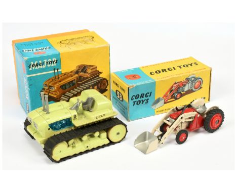 Corgi Toys 53 Massey Ferguson 65 Tractor With Shovel - Red including hubs, Cream, silver and 1108 Euclid TC-12 Crawler - Lime