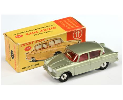 Dinky Toys 145 Singer Vogue - Metallic light green, red interior, silver trim and spun hubs - Near Mint in a Good yellow and 