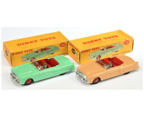 Dinky Toys 132 Packard Convertible - Light tan body, red rigid hubs and interior with figure driver, silver trim and another 