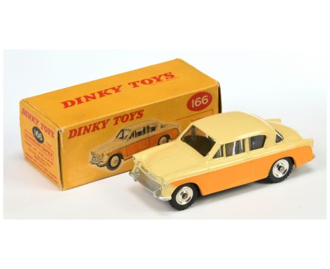 Dinky Toys 166 Sunbeam Rapier Saloon - Two-Tone Cream and deep yellow, chrome spun hubs and silver trim - Excellent Plus in a