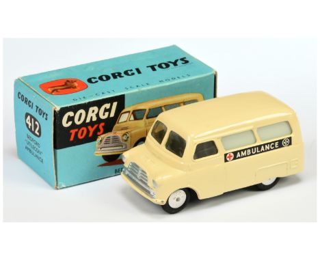 Corgi Toys 412 Bedford "Ambulance" - Cream body, silver trim, flat spun hubs - Excellent (some small marks on bumper front ed