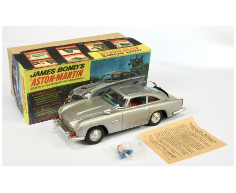 Gilbert "James Bond" Tinplate battery Operated Aston Martin DB5 - Silver-Grey body, chrome trim with "James Bond &amp; Bandit