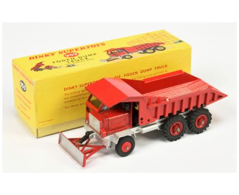 Dinky Toys 959 Foden Dump Truck With Bulldozer Blade - Red Cab, tipping back and hubs (plastic to front), silver chassis, sil