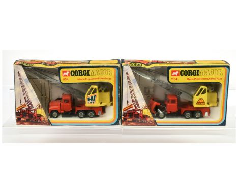 Corgi Toys 1154 Mack Priestman Crane Truck A Pair (1) Red, Black, yellow crane with chrome jib "Hi Grab" side label and cast 