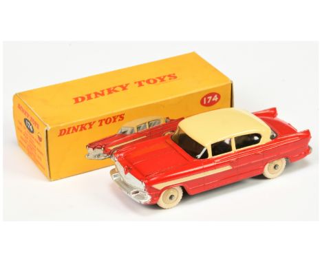 Dinky Toys 174 Hudson Hornet Sedan - Red body with cream roof and side flashes, silver trim and light beige rigid hubs with w