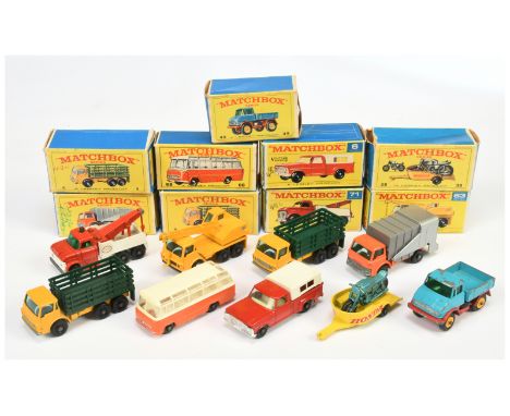 Matchbox Regular Wheels group To Include - 4d Dodge Stake truck - Yellow body and chassis, green stake back,, without tow gui