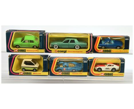 Corgi Toys Group Of 6 To Include (1) 288 Minissima, (2) 289 Volkswagen Polo, (3) 325 Chevrolet Caprice, (4) 385 Porsche 917, 