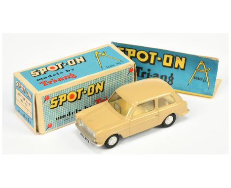 Triang Spot On 154 Austin A40 Saloon - Beige Body, Deep cream interior with grey steering wheel, silver trim and chrome spun 