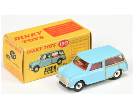 Dinky Toys 199 Austin Seven Countryman - Light Blue, red interior, silver trim and spun hubs - Excellent Plus in a Good Plus 