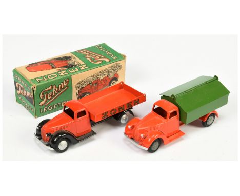 Tekno&nbsp; Open Back Delivery Truck "Zonen" - Red-Orange cab and back, black chassis - Good Plus (missing one rear Tyre) in 