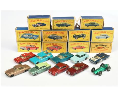 Matchbox Regular Wheels Group To Include 7b Ford Anglia - Light Blue, Black Plastic wheels, 55b Ford Fairlane "Police" car - 