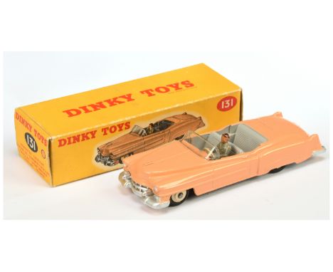 Dinky Toys 131 Cadillac Tourer - Peach Body, grey interior, figure driver, silver trim and light beige rigid hubs - Near Mint