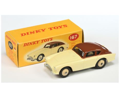 Dinky Toys 167 AC Aceca Coupe - Two-Tone cream and brown, light beige rigid hubs, silver trim - Excellent Plus in a Good Plus