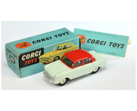 Corgi Toys 207 Standard Vanguard Saloon - Two-Tone - Very pale green with red upper, silver trim and flat spun hubs - Excelle