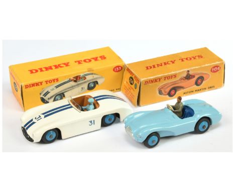 Dinky Toys 104 Aston Martin DB3S - Light blue body, mid-blue rigid hubs, dark blue interior with figure and silver trim plus 