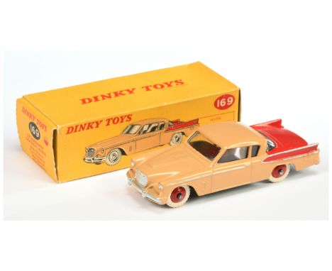 Dinky Toys 169 Studebaker Golden Hawk - Deep beige body with red back, side flashes and rigid hubs with white treaded tyres, 