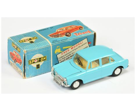 Triang Spot On 262 Morris 1100 saloon - Light blue body, cream interior with black steering wheel, chrome trim and spun hubs 
