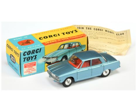 Corgi Toys 252 Rover 2000 - Steel Blue body, red interior, silver trim, spun hubs and "Trans-O-Lite" Headlights - Excellent (