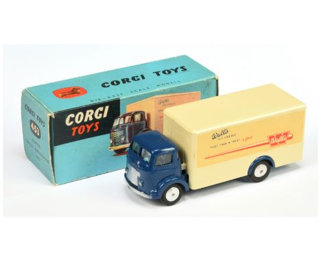 Corgi Toys 453 Commer Refrigerator Van - Dark blue Cab and chassis, cream back, silver trim and flat spun hubs - Excellent ov