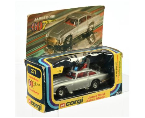 Corgi toys 271 "James Bond" 1/36th Scale Aston Martin DB5 - Silver- grey, red interior with "James Bond &amp; Bandit" figures