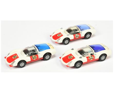 Corgi Toys 371 Porsche Carrera 6 Racing Car unboxed Group Of 3 To Include - (1) White Body, red doors and bonnet, black inter