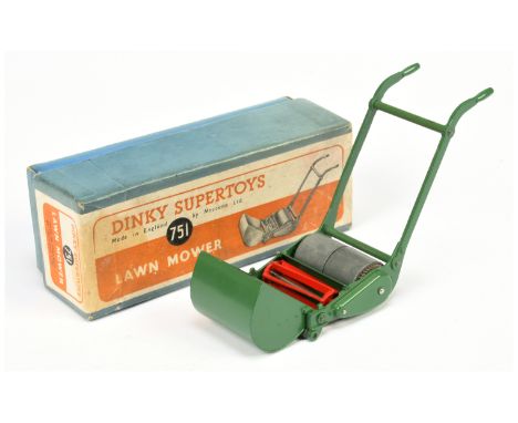 Dinky Toys 751 Lawn Mower - Green and Red with bare metal roller - Good Plus lovely bright example in a Fair blue lift off li