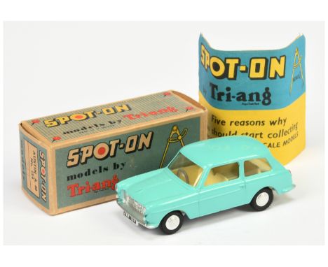 Triang Spot On 154 Austin A40 Saloon - Turquoise Body, Deep cream interior with grey steering wheel, silver trim and chrome s
