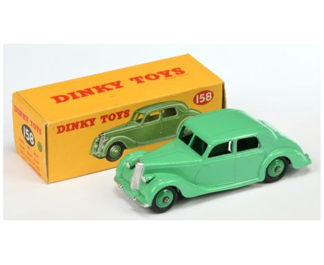 Dinky Toys 158 Riley Saloon - Light green body, Mid-green rigid hubs, silver trim large baseplate lettering - Excellent (some