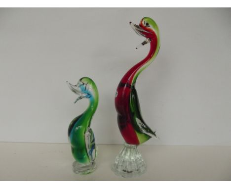 Two Murano art glass ducks, height of largest 33cm