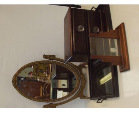 Art deco picture frame, swing mirror, mahogany serving tray, two drawer chest 