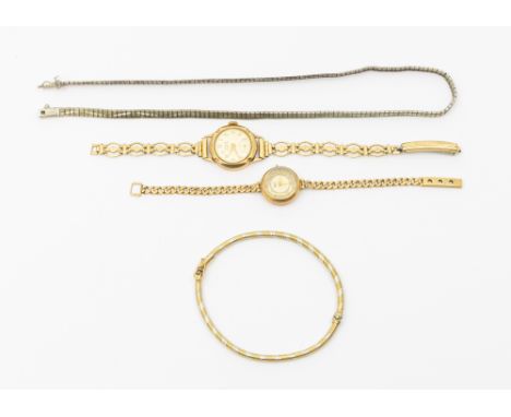 A ladies vintage weighable  9ct gold Rotary watch on a 9ct gold bracelet strap, a/f crown missing damaged, total gross weight