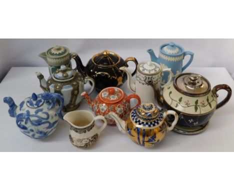 A collection of mixed late 19th or 20th century ceramic tea pots to include; a Coalport Japanese Grove example (crazed); Wedg