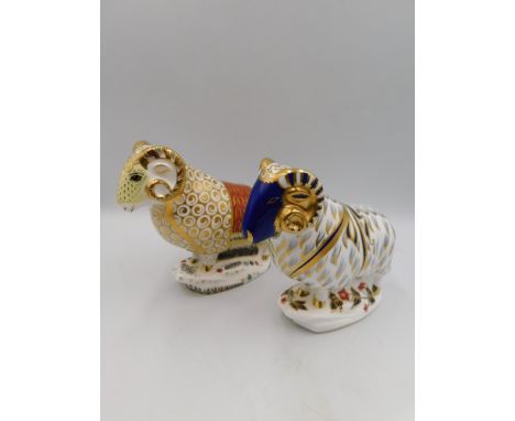 Royal Crown Derby limited edition Ram of Colchis, limited edition of 750, together with an Imari Ram, both first quality and 