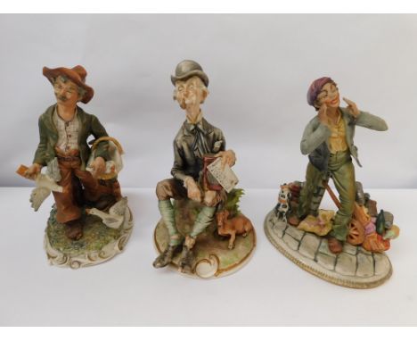 Capo di Monte - three figures to include; Rag &amp; Bone Man with certificate; Duck Seller with certificate, and a man smokin