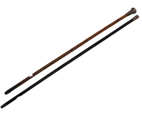 A George V silver mounted ebonised wooden swagger stick, silver hallmarked London, 1919, makers mark rubbed, approx. 90.5cm l