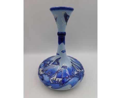 A Moorcroft vase in the Yacht design based on an early florian ware design by William Moorcroft approximate height 23cm, prod